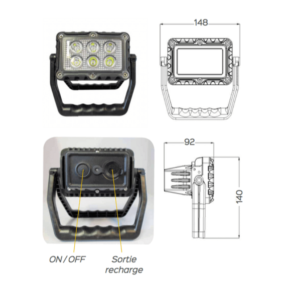 PHARE DE TRAVAIL LED AVEC INTERRUPTEUR ON/OFF ARRIERE