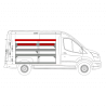 Aménagement métal Ford Transit L2H2 - ZEVIM Economique rouge - côté gauche - vue dans utilitaire et dimensions