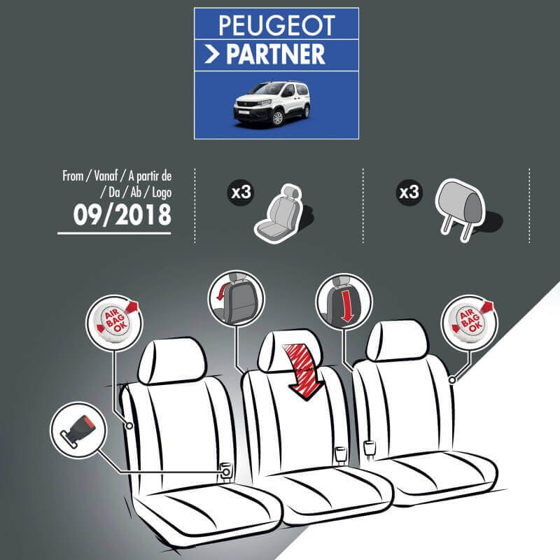 Housses de siège en tissu pour Peugeot Partner 2018+