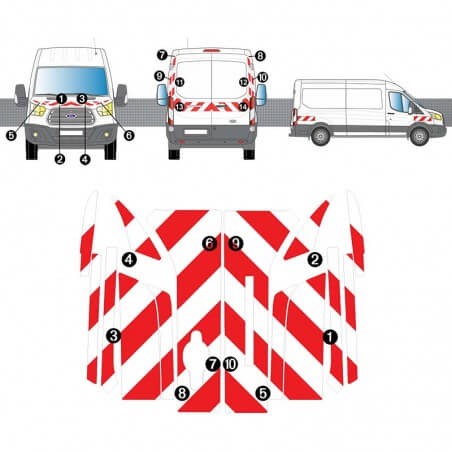 Kit de balisage rouge et blanc Ford Transit H2/H3 2014+ Classe B
